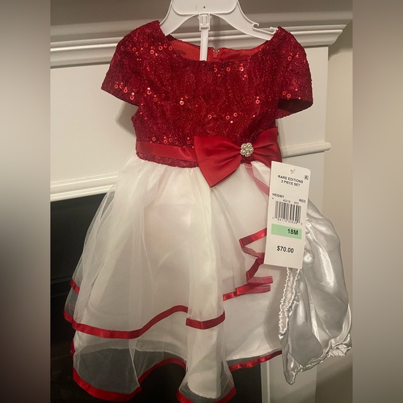 NWT Rare Editions Baby Girls Glitter Lace Dress - Red, 18 mos - Picture 1 of 1
